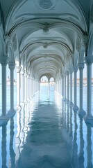 Minimalist background, white and blue, modern architecture, lines
