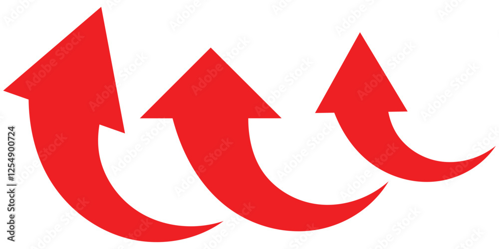 Poster red arrow curve direction vector. set of long red curve arrow icon vector . red curve arrow icon set