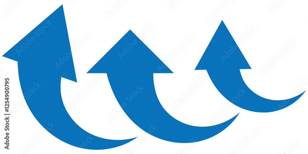 Poster arrow up icons. curve rise increase arrows. growth pictogram isolated. black and blue curve arrow. d