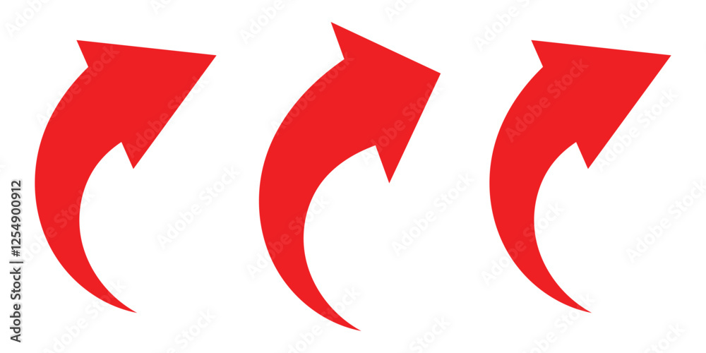 Poster red arrow curve direction vector. set of long red curve arrow icon vector . red curve arrow icon set