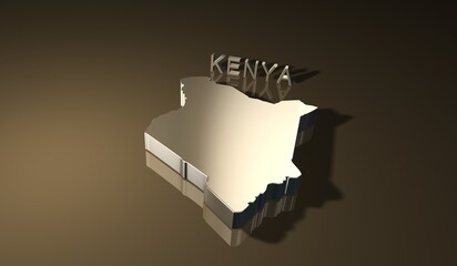 Map of Kenya in 3D with golden texture for print purpose 2
