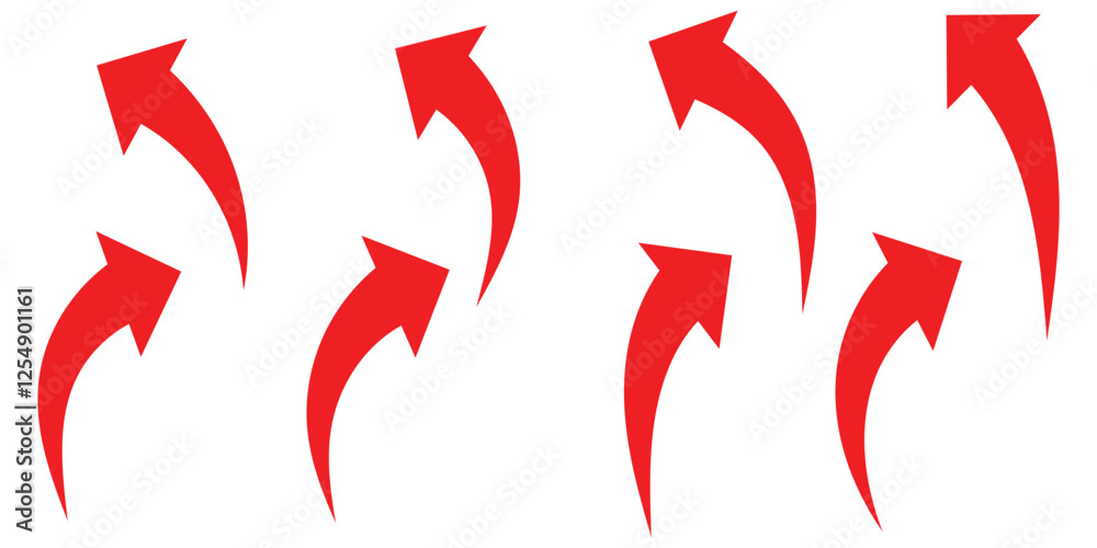 Poster red arrow curve direction vector. set of long red curve arrow icon vector . red curve arrow icon set