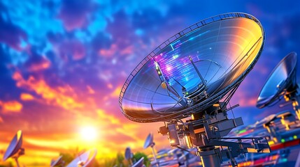 Satellite Dish Network Sunset Technology - Futuristic technology