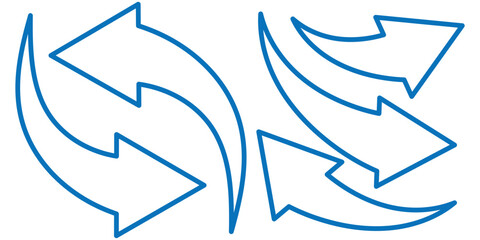 Blue Curved arrow icons. curved arrows set. arrow symbol collection. vector. Blue arrows set. Curved arrows. Arrow sign. Flat style icons. set of Blue curve arrow icon vectors. Design eps 10. 