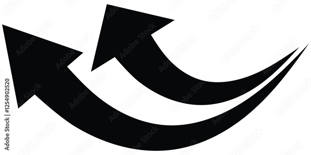 Poster arrow up icons. curve rise increase arrows. growth pictogram isolated. black and blue curve arrow. d