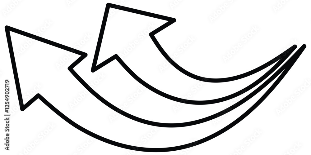 Poster arrow up icons. curve rise increase arrows. growth pictogram isolated. black and blue curve arrow. d