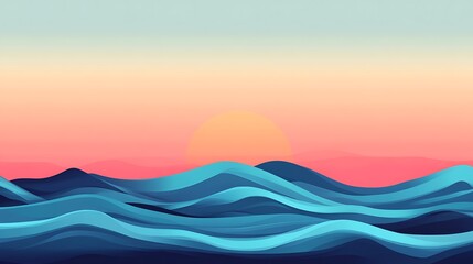 Abstract Ocean Waves Sunset Landscape Art
