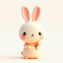 Obraz premium Adorable Creamy Bunny Holding Carrot: Sweet 3D Render