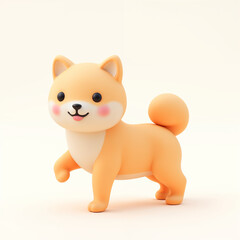 Adorable 3D Shiba Inu Puppy: Playful Pose, Pastel Hues, Cute Style