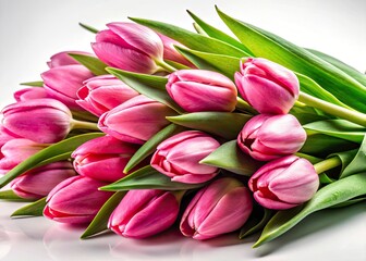 Obraz premium Pink Tulip Bouquet Banner, Spring Flowers, Floral Background, White Background, Product Photography, Elegant Tulips, Beautiful Blooms, Pink Flower Banner