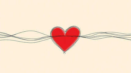 Simple Illustration: Red Heart and Black Lines Design