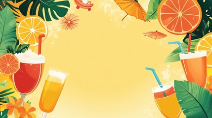Naklejka premium Summer drinks tropical fruits party design copy space background. AI generated