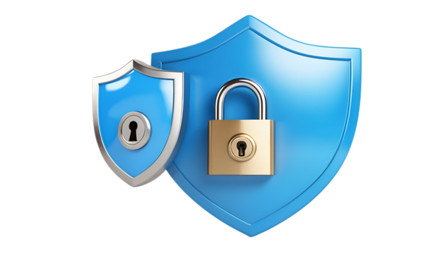 3d Lock and shield with checkmark and password png 