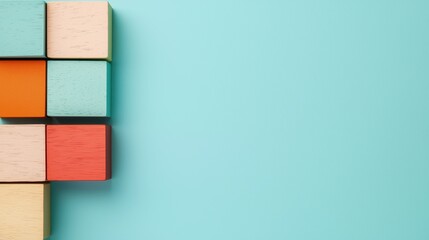 A vibrant arrangement of multicolored wooden blocks forming a geometric pattern, showcasing creativity and playful aesthetics