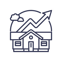 House with upward arrow symbolizing rising housing costs.
