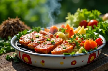 Vibrant Outdoor Kamado Grill Scene