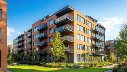 Modern Brick Apartment Complex with Lush Landscaping