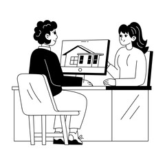 Property meeting between dealer and buyer, glyph illustration 

