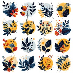 Obraz premium Collection of Flat Design Leaves in a Modern Illustration Style