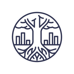 Tree with roots and bar graphs symbolizes deep analysis and growth.