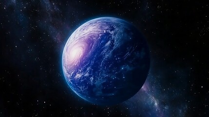 Fototapeta premium Blue Planet with Swirling Vortex and Starry Background Depicting a Celestial Scene in Space