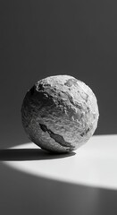 Textured gray sphere on monochrome background with shadow