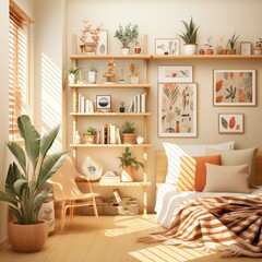 Modern and Stylish Woman’s Room Interior Illustrated in a Flat Style