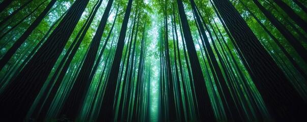 Obraz premium Glow forest idea. A serene view of towering trees and lush greenery in a peaceful forest setting.