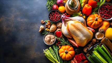 Thanksgiving Feast: Roasted Turkey & Ingredients - Flatlay Food Pho.