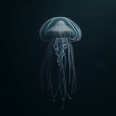Captivating Jellyfish Drifting Gracefully in Deep Ocean with Elegant Tentacles and Ethereal Glow