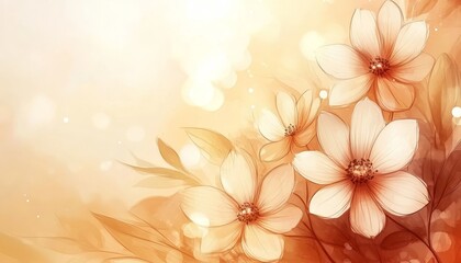 Obraz premium Delicate Elegance, Pale Orange And White Flowers, Leaves, Abstract Watercolor Background
