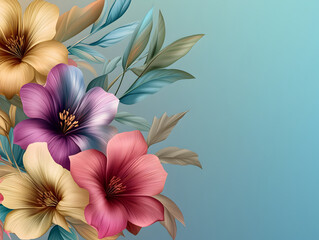 Colorful hibiscus flowers with metallic finishes on gradient background