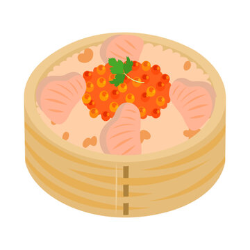 わっぱ飯。フラットなベクターイラスト。
Wappa-meshi. Flat vector illustration.