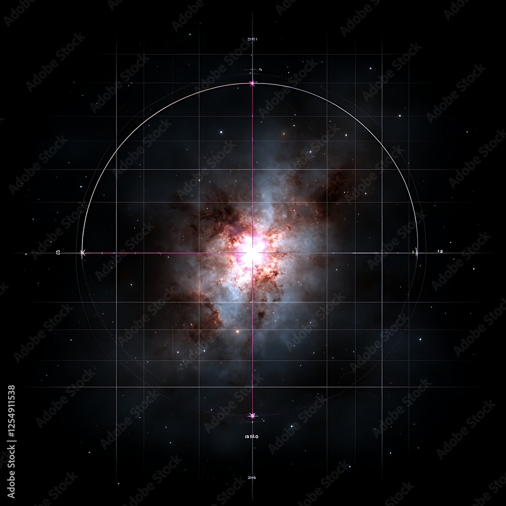 Poster celestial core guidance system display nebula visualization galactic focus grid target navigation ar