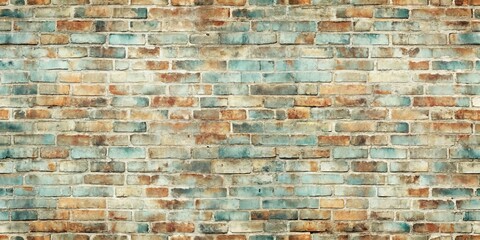 Naklejka premium Textured Wall of Weathered Red and Blue Brick with Rustic Charm