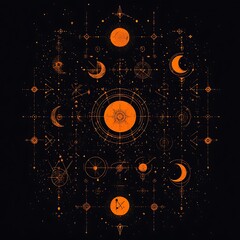 Obraz premium Celestial Cosmos and Lunar Phases Geometric Design with Mystic Astrological Elements Abstract Art