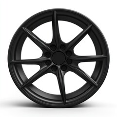 Black alloy wheel isolated on white background; automotive design