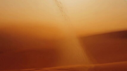 Gradient backdrop blending burnt orange and amber tones, resembling a desert sunset with heat distortion effects and drifting sand particles - Powered by Adobe