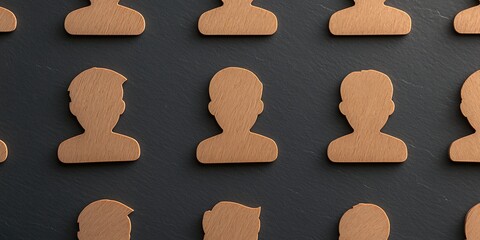 A collection of cardboard silhouettes representing diverse individuals arranged in a grid pattern on a dark background.