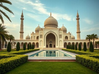 Fototapeta premium A magnificent mosque with stunning architecture, showcasing intricate Islamic art and design. A place of worship and cultural landmark, open to visitors of all faiths