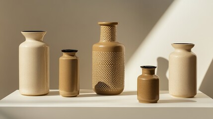 Close up of traditional Greek pottery on display with intricate patterns in earthy tones suitable for cultural advertisements and travel campaigns 