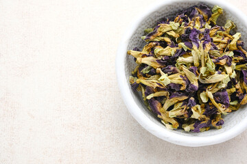 Dried Blue Butterfly Pea flower or Clitoria ternatea for herbal tea
