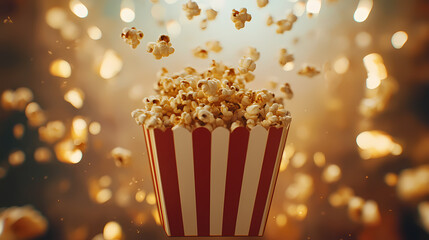 Close-up of Popcorn in a Striped Bucket