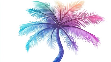 Obraz premium Colorful palm tree, tropical vacation, white background, summer design