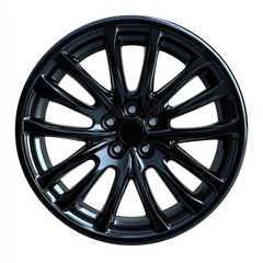 Fototapeta premium Black alloy wheel design, isolated on white. Car part for automotive industry