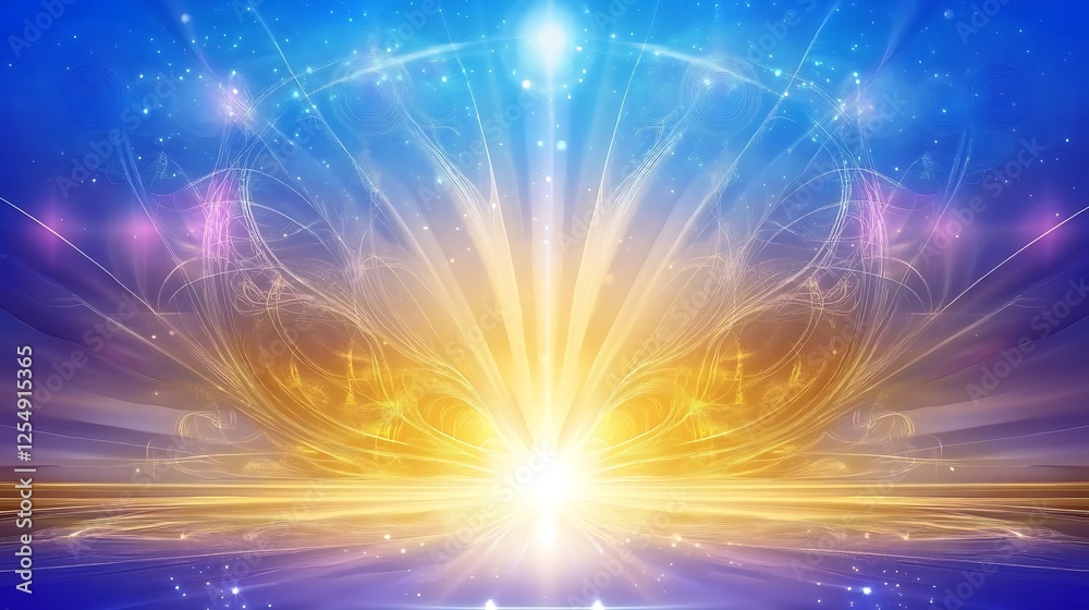 Wall mural celestial radiance and golden energy flow emanating from a divine source of light and illumination