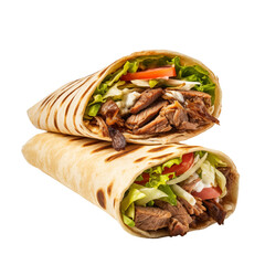 chicken wrap sandwich isolated on transparent white background, clipping path