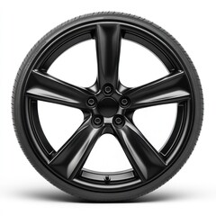 Obraz premium Black alloy wheel with tire, isolated on white. Automotive part image for online catalog