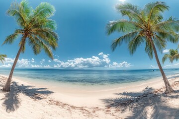 Obraz premium Tropical beach with palm trees and clear sea.