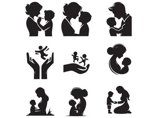 mother and children silhouettes